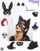 A magazine page with a picture of a woman wearing a cat mask.